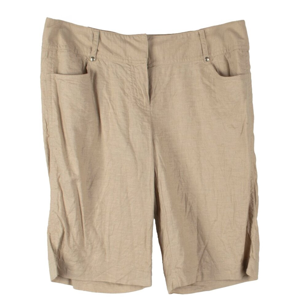 TAHARI Womens Linen Bland Bermuda Shorts Khaki 6